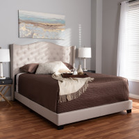 Baxton Studio Alesha-Beige-King Alesha Modern and Contemporary Beige Fabric Upholstered King Size Bed